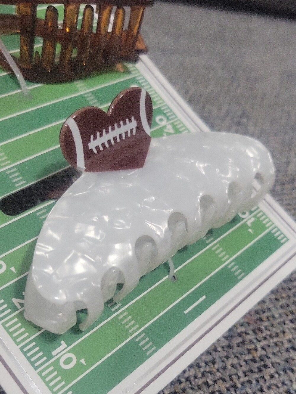 Gameday Football Hair Claw Clips Brown Tortoise & Pearlescent White - Picture 6 of 7